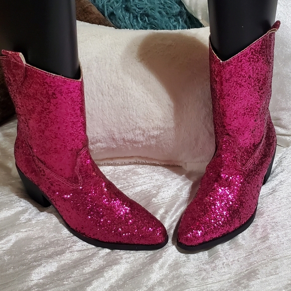 Ladies Fusha Glitter boots! Size 8 - Picture 2 of 6